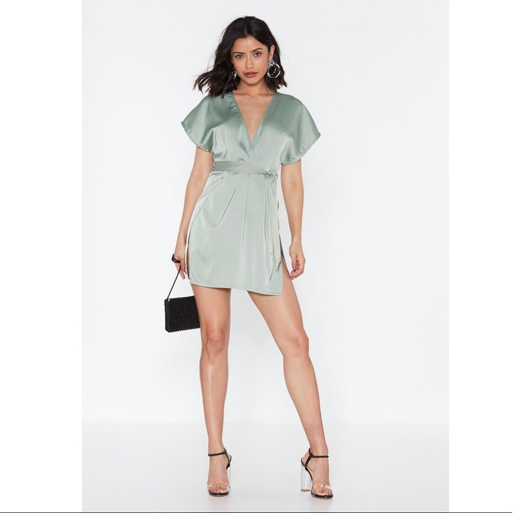 NWOT NBW Nasty Gal call in slick satin dress sage